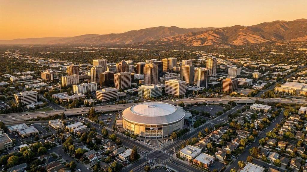 San Jose California downtown skyline at golden hour