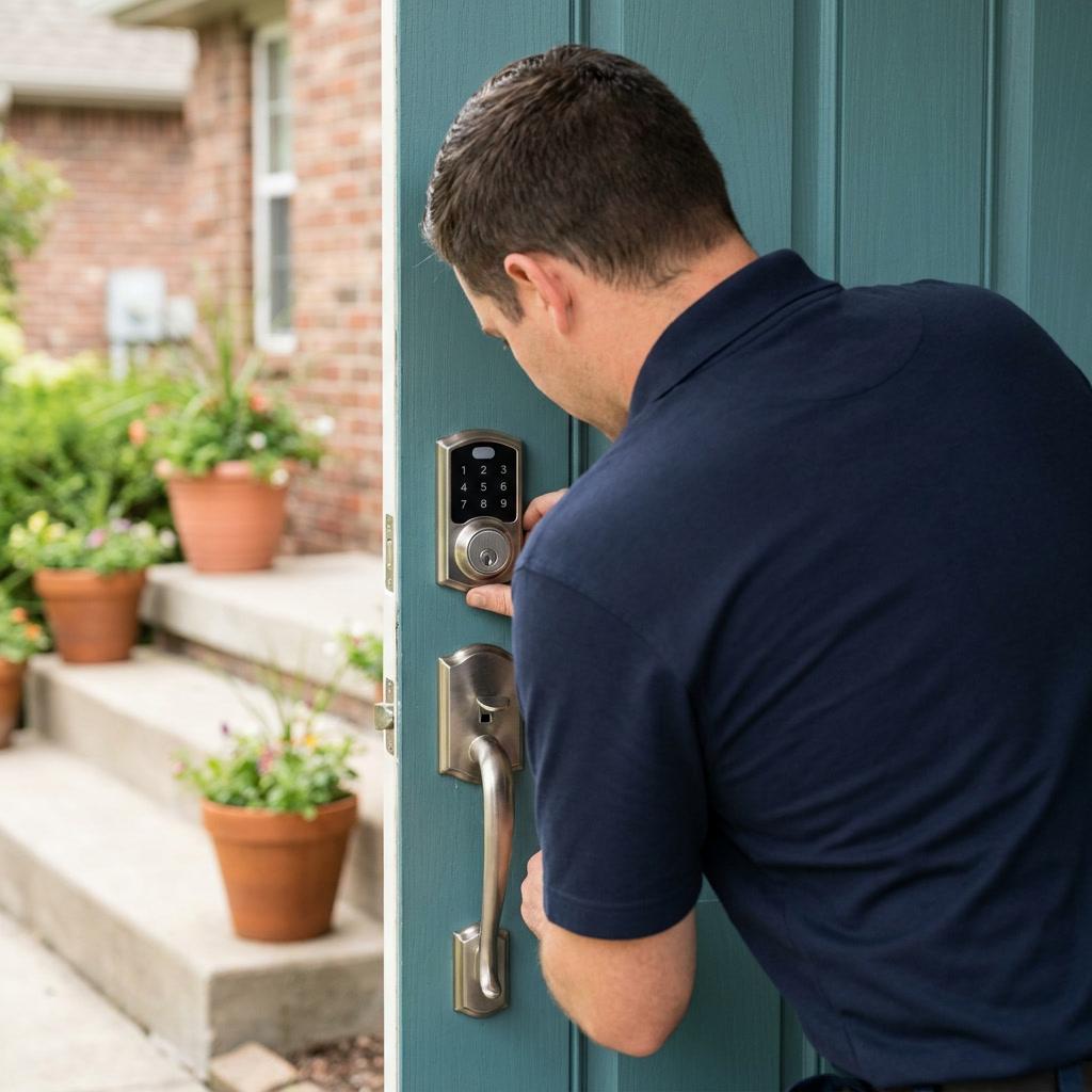 Locksmith rekeying a residential deadbolt at a San Jose home